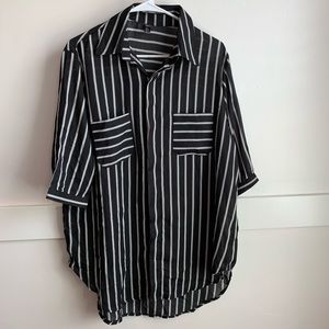 Yamoo European Style Black & White Striped Button Up Shirt